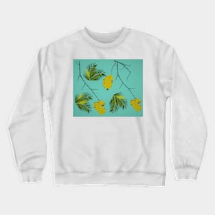 yellow leaves and palms on blue Crewneck Sweatshirt